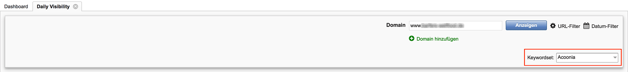 Individueller Visibility Index für bestehendes Keywordset // Acoonia SEO Software