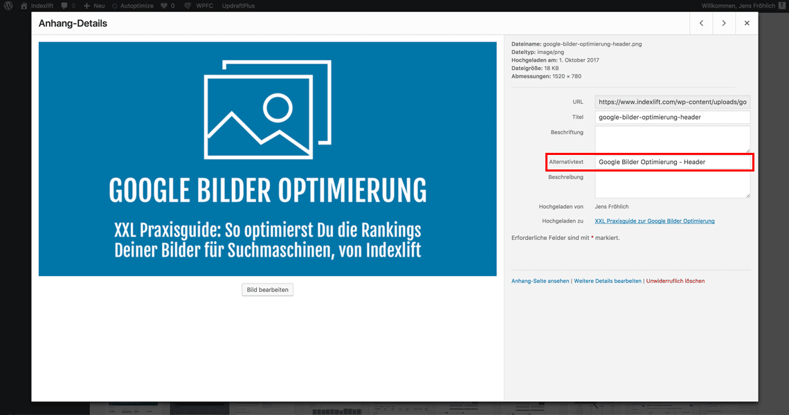 Bild-Alternativtext vergeben bei WordPress