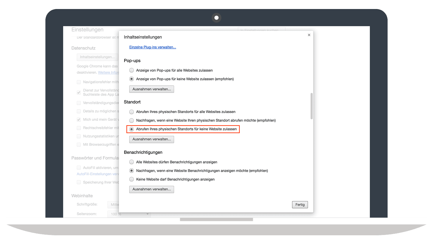 Physischen Standort nicht zulassen // Google Chrome Browser