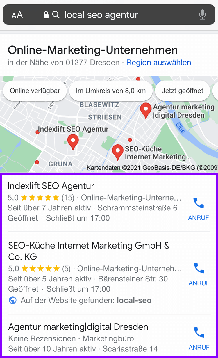 Beispiel: Google Snack Pack