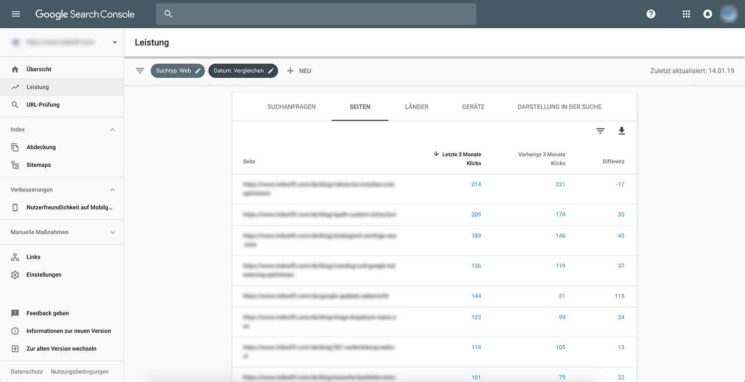 Google Search Console: Gewinner-/Verlierer-Seiten Benchmark