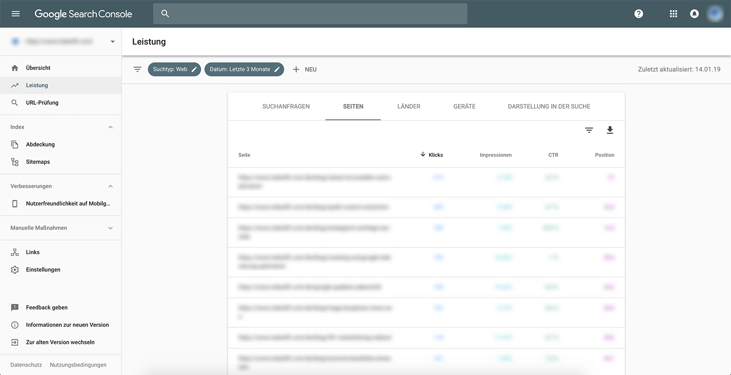 Google Search Console: Seiten-Performance