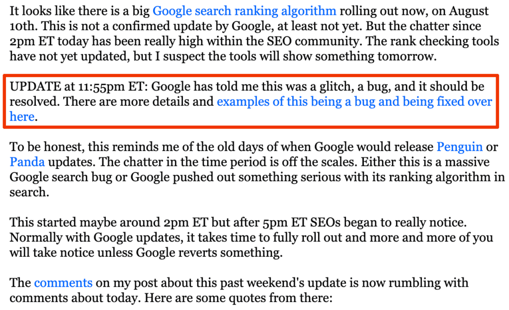 Google Update August 2020 // Quelle: seroundtable.com