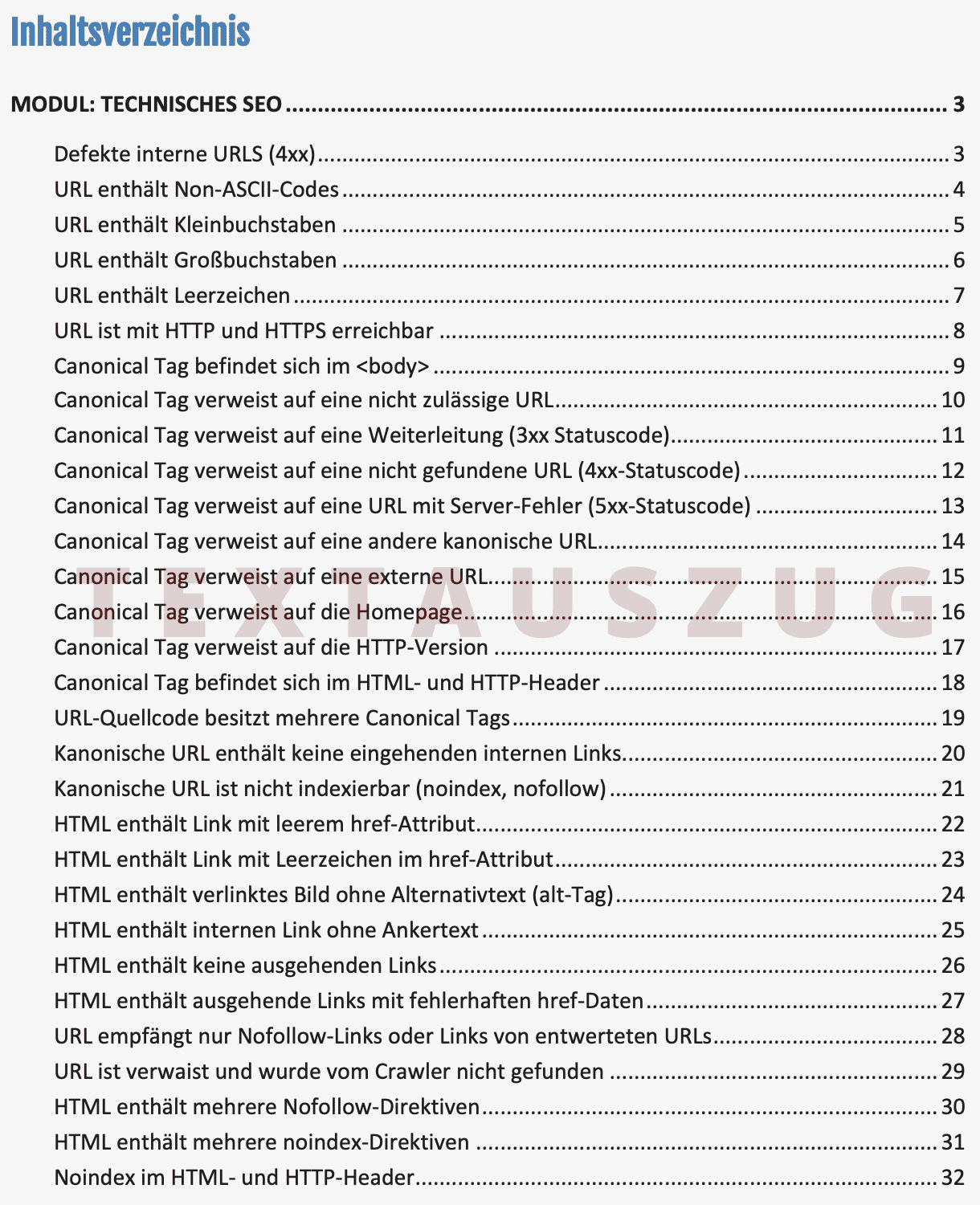 Indexlift SEO Audit: Textauszug Modul "Technisches SEO"