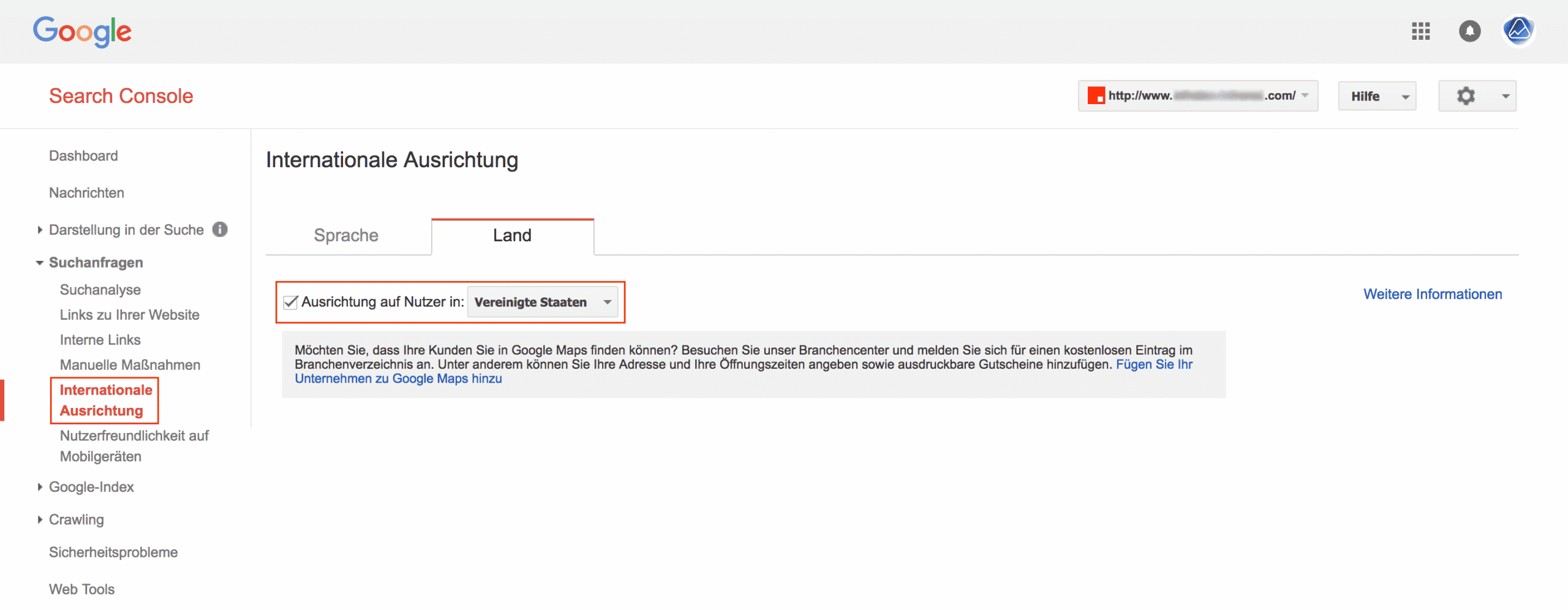 Internationale Ausrichtung einer COM-Domain // Google Search Console