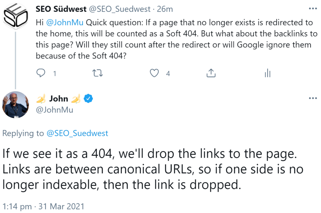 John Mueller von Google teilt auf Twitter zu Backlinks mit 404-Statuscode