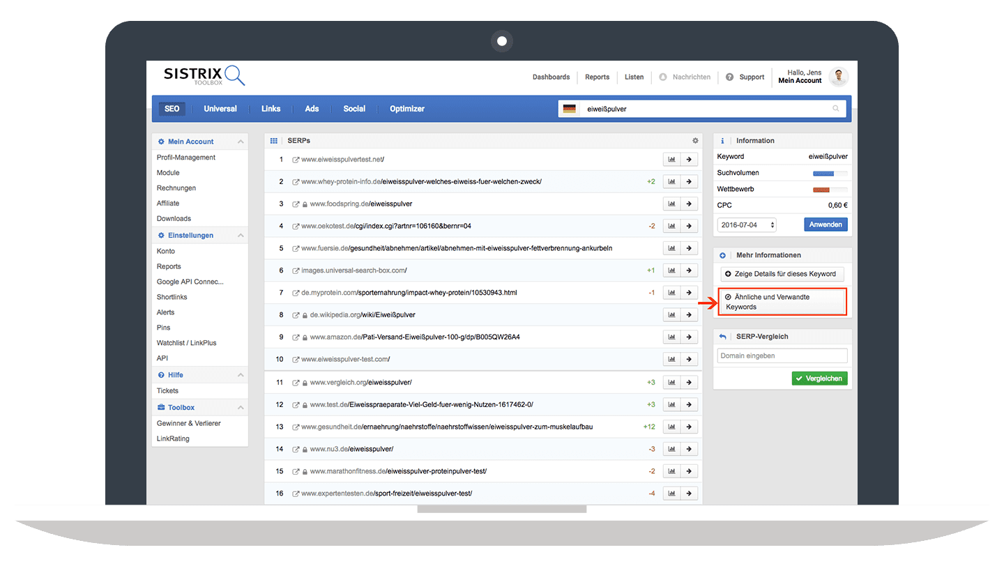 Ähnliche und Verwandte Keywords finden // SISTRIX