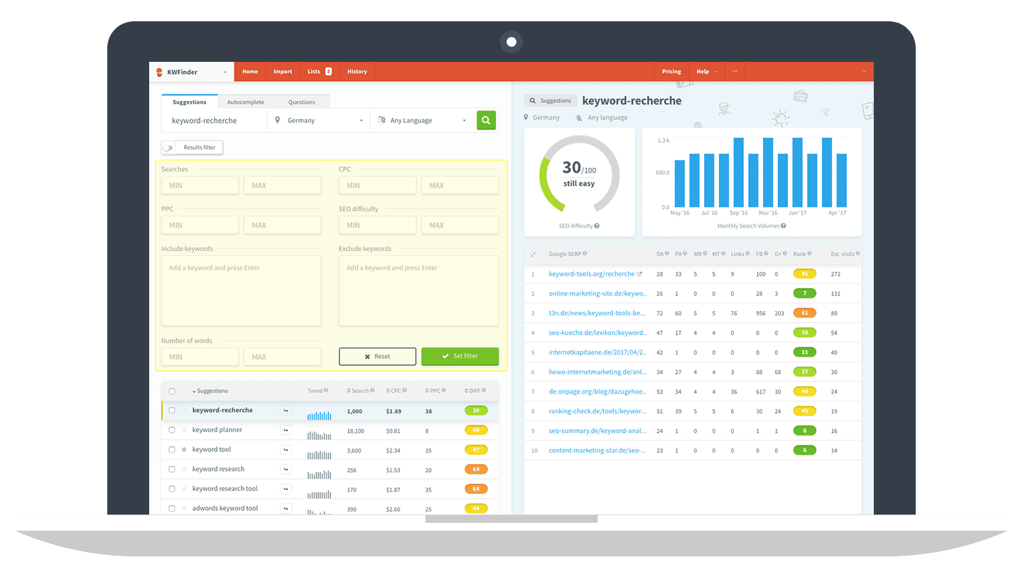 Keyword-Filter // KWFinder