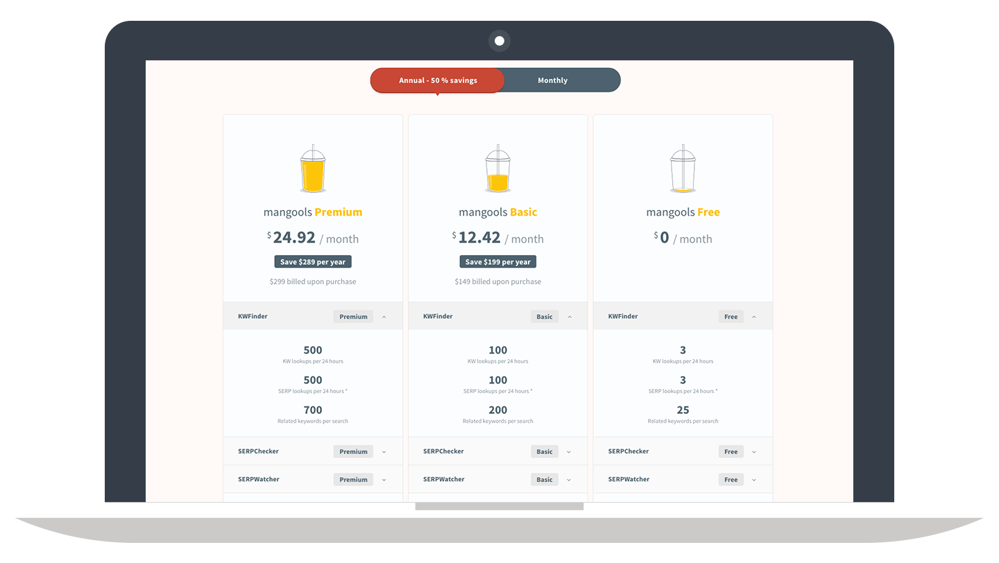 Preise für 12 Monate Laufzeit // KWFinder