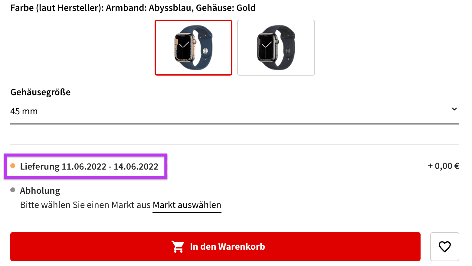 Liefer-Verfügbarkeit für ausverkaufte Artikel mit Liefertermin im Mediamarkt Online Shop