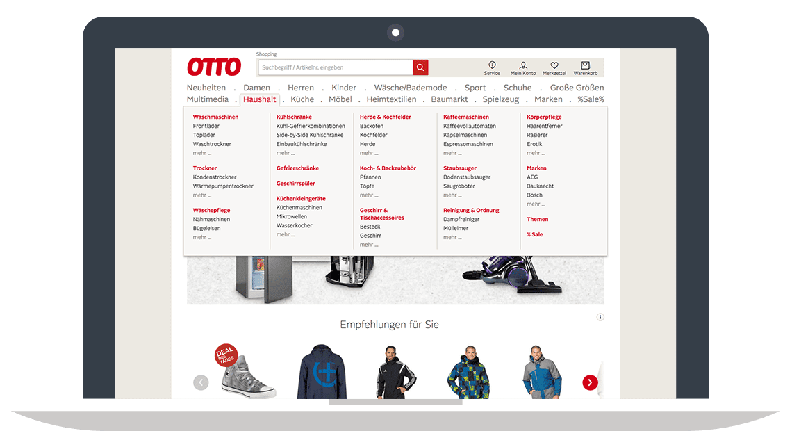 Mega Dropdown Menü // otto.de