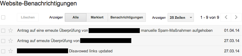 Google Webmaster-Tools Nachrichten