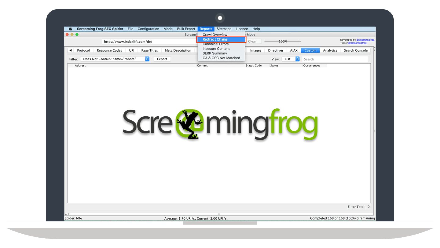 Redirect Chains analysieren mit Screaming Frog
