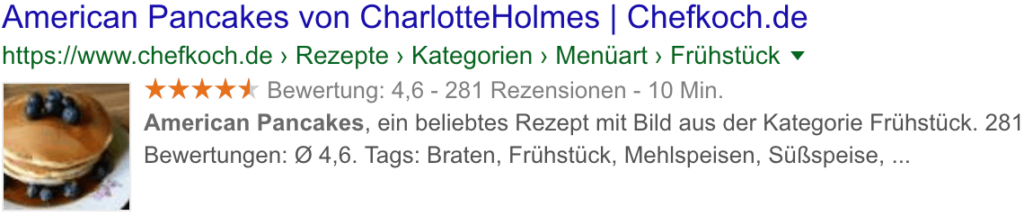 Rich Snippet mit Breadcrumb, Bewertungen, Rezept