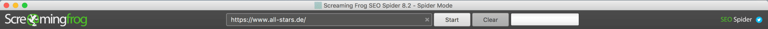 Domain eingeben und Crawl starten // Screaming Frog