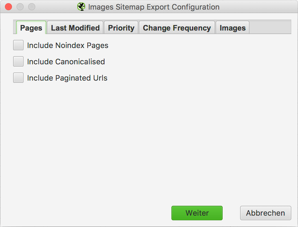 Pages Setting - Images Sitemap Export Configuration // Screaming Frog