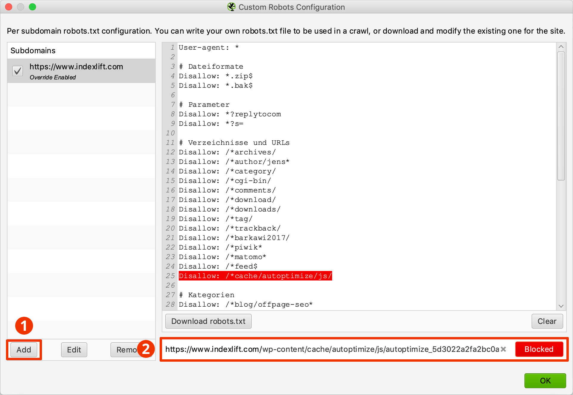 robots.txt testen und konfigurieren mit dem Custom Robots Configuration-Tool