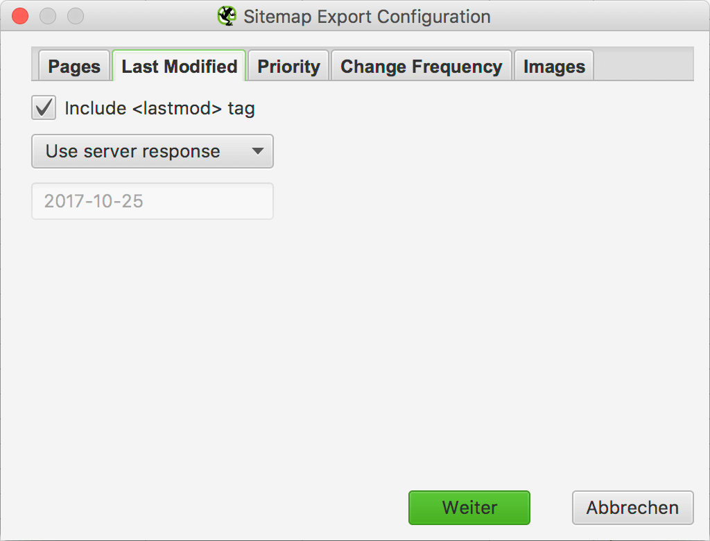 Last modified - XML Sitemap Export Configuration // Screaming Frog