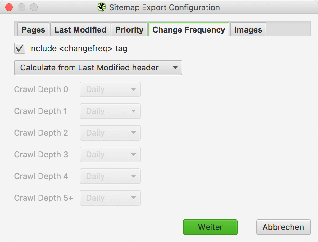 Change Frequency - XML Sitemap Export Configuration // Screaming Frog