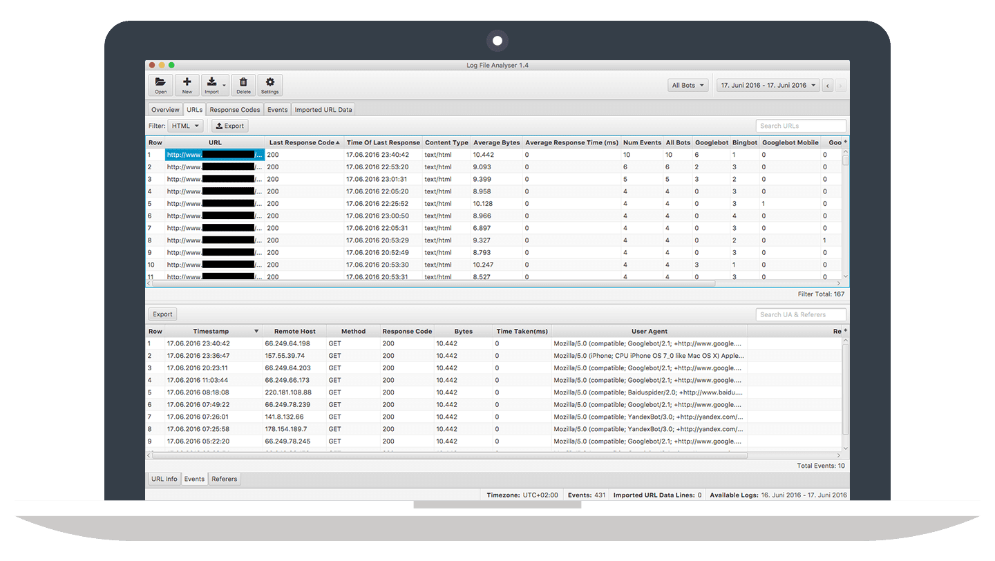 Verarbeitete URLs bewerten mit dem SEO Log File Analyser