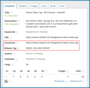 Beispiel: Meta Robots Tag und Canonical Tag // SEO META IN 1 CLICK