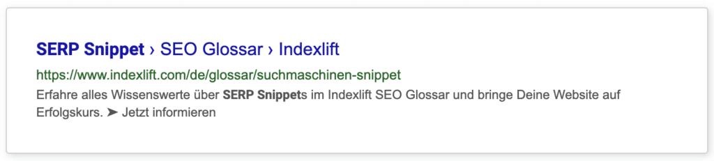 SERP Snippet-Beispiel bestehend aus Meta Title und Meta Description