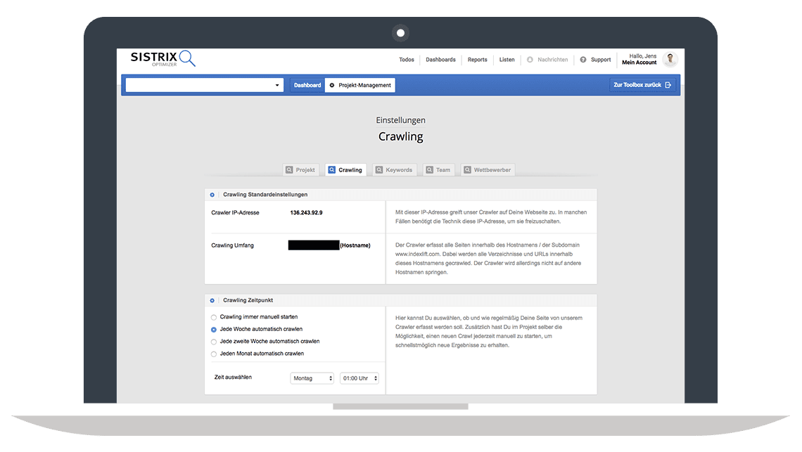 SISTRIX Optimizer // Crawling Einstellungen